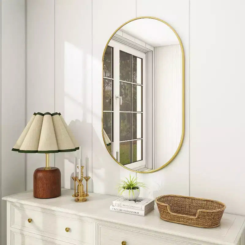 Specchio da parete ovale ad arco oro/nero, singolo, 20×36 / 22×38 pollici