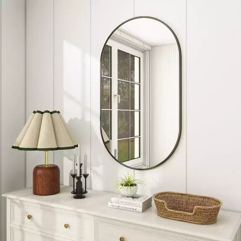 Specchio da parete ovale ad arco oro/nero, singolo, 20×36 / 22×38 pollici