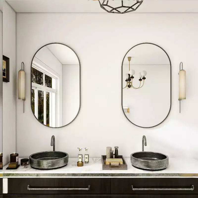 Specchio da parete ovale ad arco oro/nero, singolo, 20×36 / 22×38 pollici