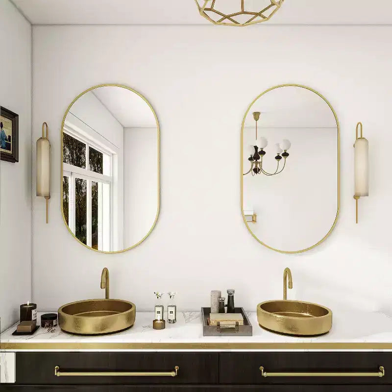 Specchio da parete ovale ad arco oro/nero, singolo, 20×36 / 22×38 pollici