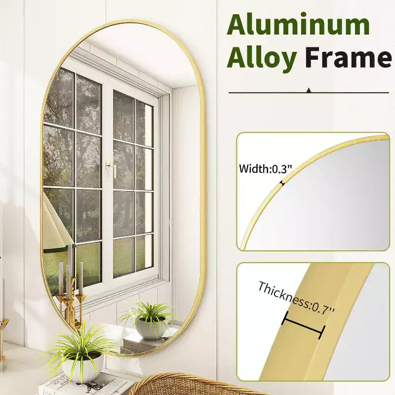 Specchio da parete ovale ad arco oro/nero, singolo, 20×36 / 22×38 pollici