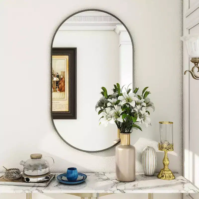Specchio da parete ovale ad arco oro/nero, singolo, 20×36 / 22×38 pollici