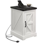 HOMCOM End Table with Charging Station and USB Ports, Farmhouse Side Table with Storage Cabinet for Living Room, Distressed White